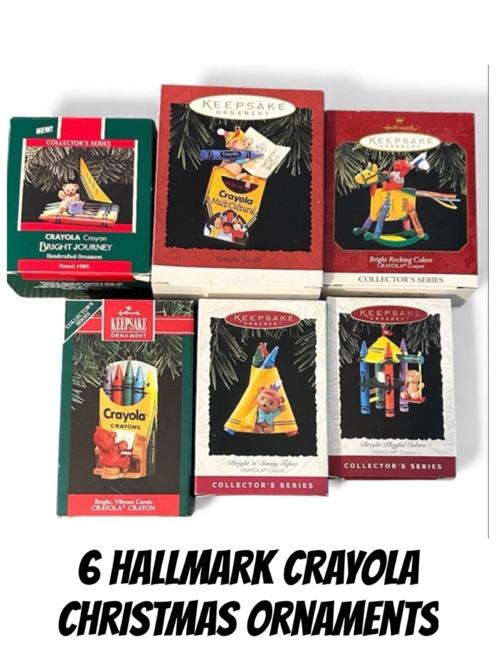 Hallmark crayola Christmas tree Ornament Set Series 1989, 1991, 1994, 1995, 1997